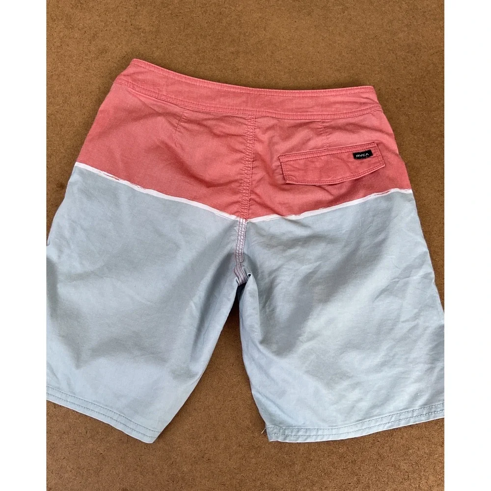 RVCA Boys Board Shorts Size 27 Colorblock Pink Blue Swim Trunks Surf Shorts